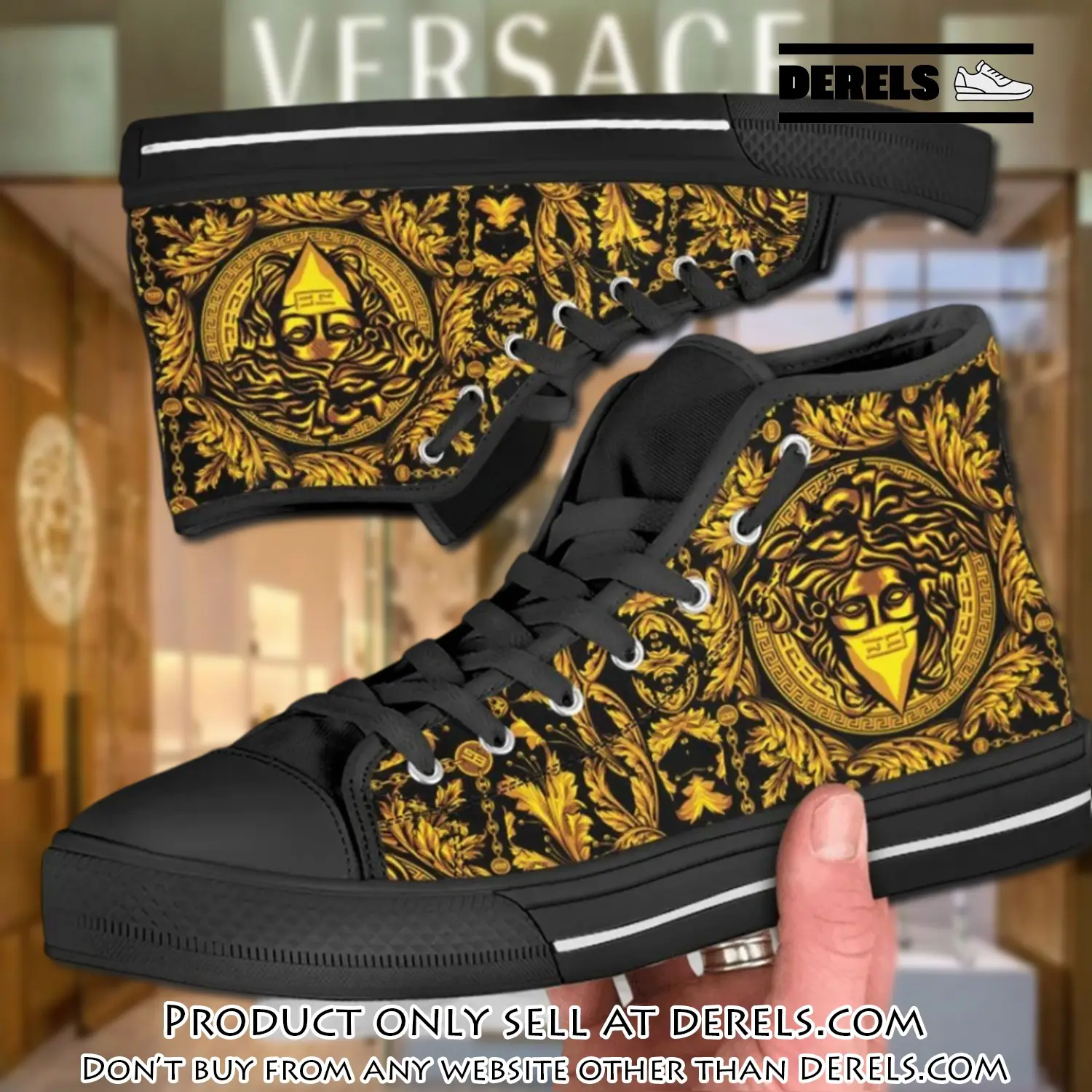 Versace medusa black gold high top canvas shoes luxury brand gifts for men women dr1620465